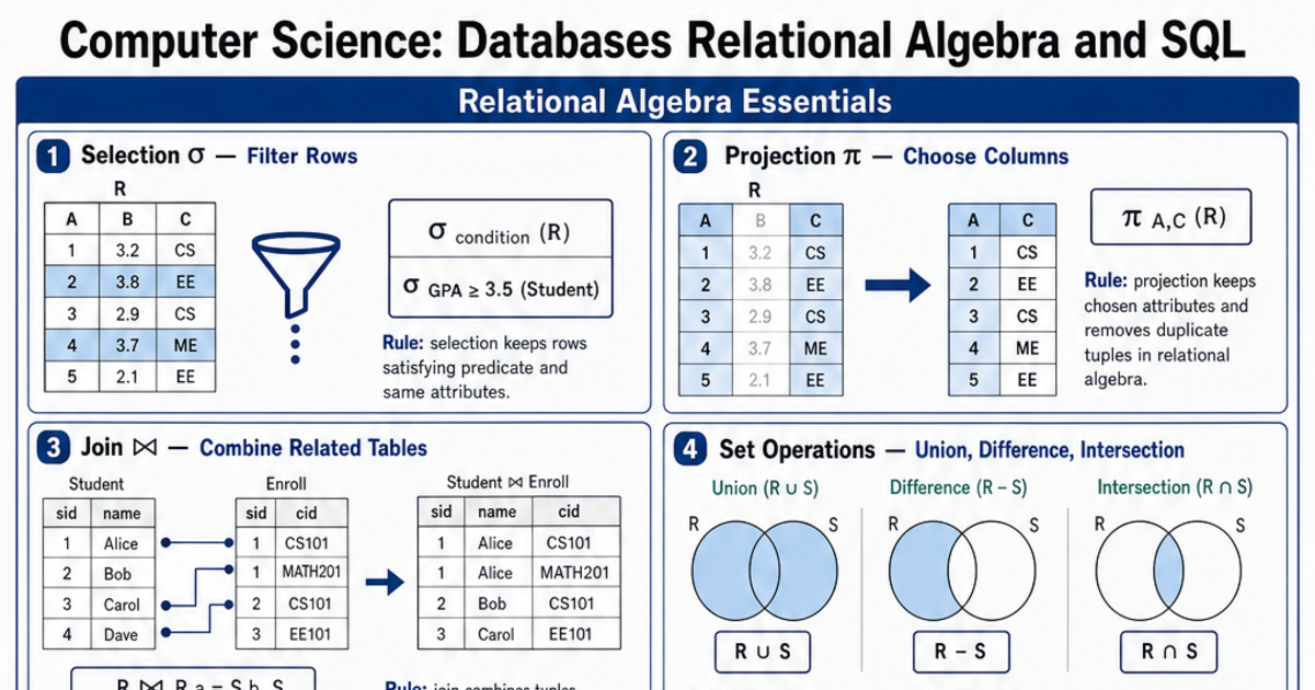 Databases Relational Algebra and SQL Cheat Sheet | LivePhysics™