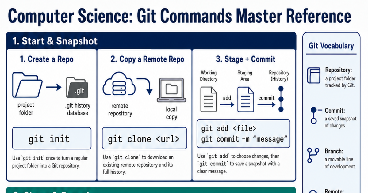 Git Commands Master Reference Cheat Sheet | LivePhysics™