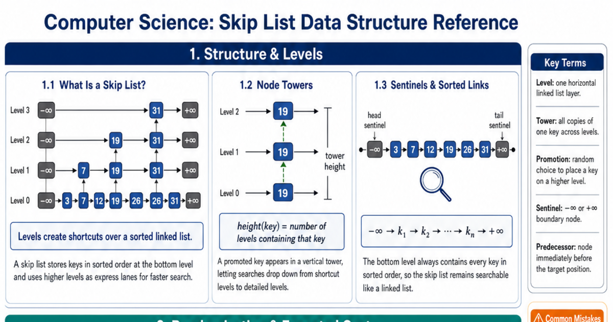 Skip List Data Structure Reference Cheat Sheet | LivePhysics™