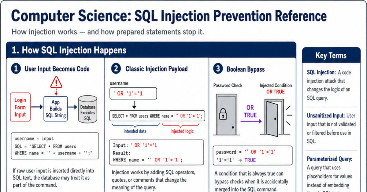 SQL Injection Prevention Reference Cheat Sheet | LivePhysics™