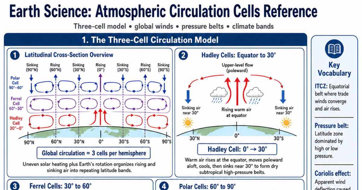 Atmospheric Circulation Cells Reference Cheat Sheet | LivePhysics™