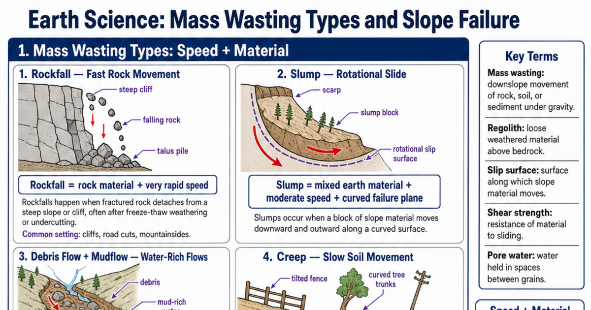 Mass Wasting Types and Slope Failure Cheat Sheet | LivePhysics™