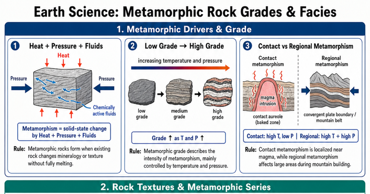 Metamorphic Rock Grades & Facies Cheat Sheet | LivePhysics™