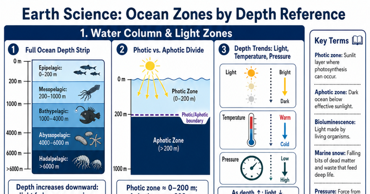 Depth Menu Ocean Zones by Depth Reference Cheat Sheet | LivePhysics™
