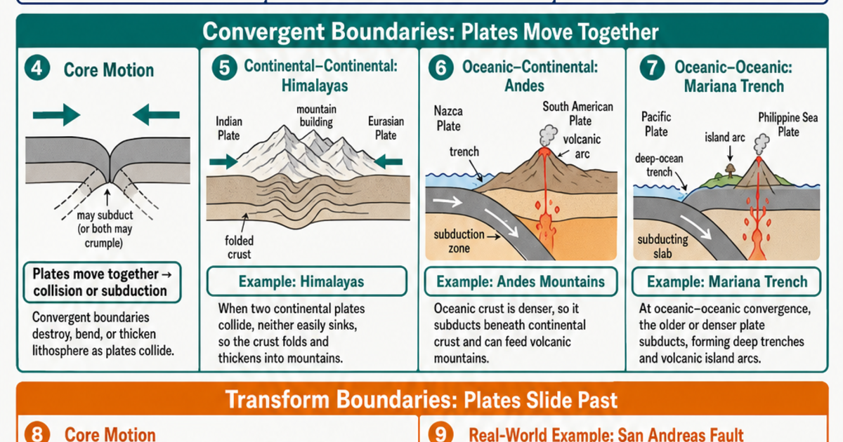 Plate Boundary Types & Examples Cheat Sheet | LivePhysics™