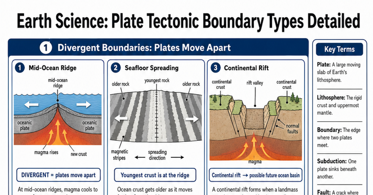 Plate Tectonic Boundary Types Detailed Cheat Sheet | LivePhysics™