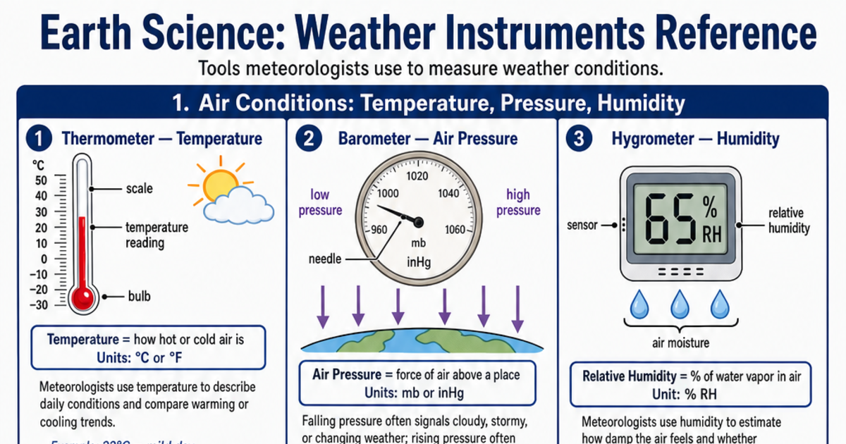 Weather Instruments Reference Cheat Sheet | LivePhysics™