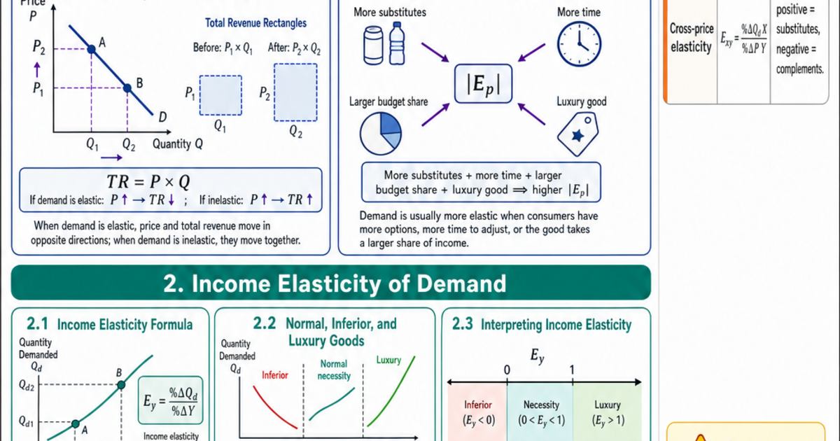 Elasticity Reference (Price, Income, Cross) Cheat Sheet | LivePhysics™
