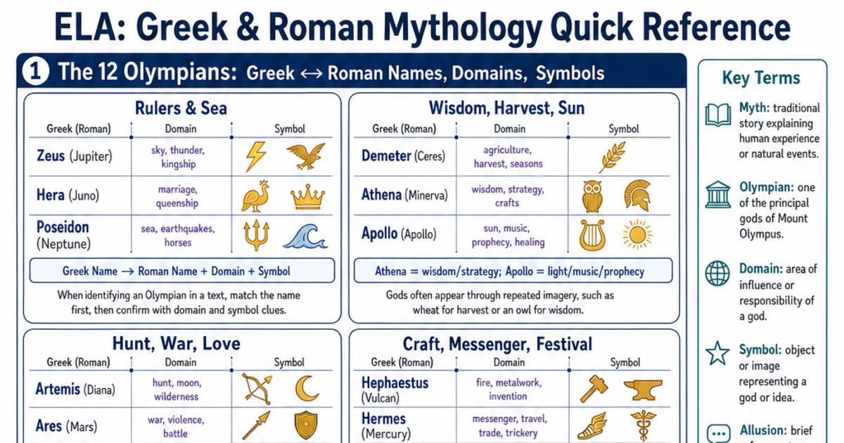 Greek & Roman Mythology Quick Reference Cheat Sheet | LivePhysics™