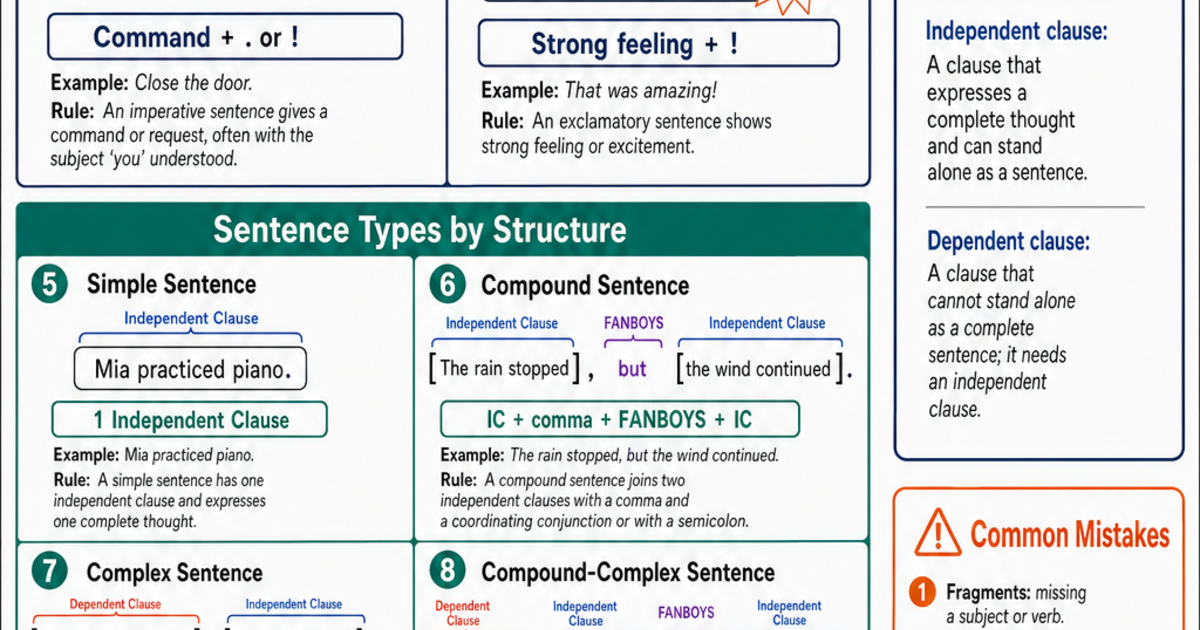 Sentence Types Reference Sentence Types & Diagramming Cheat Sheet | LivePhysics™