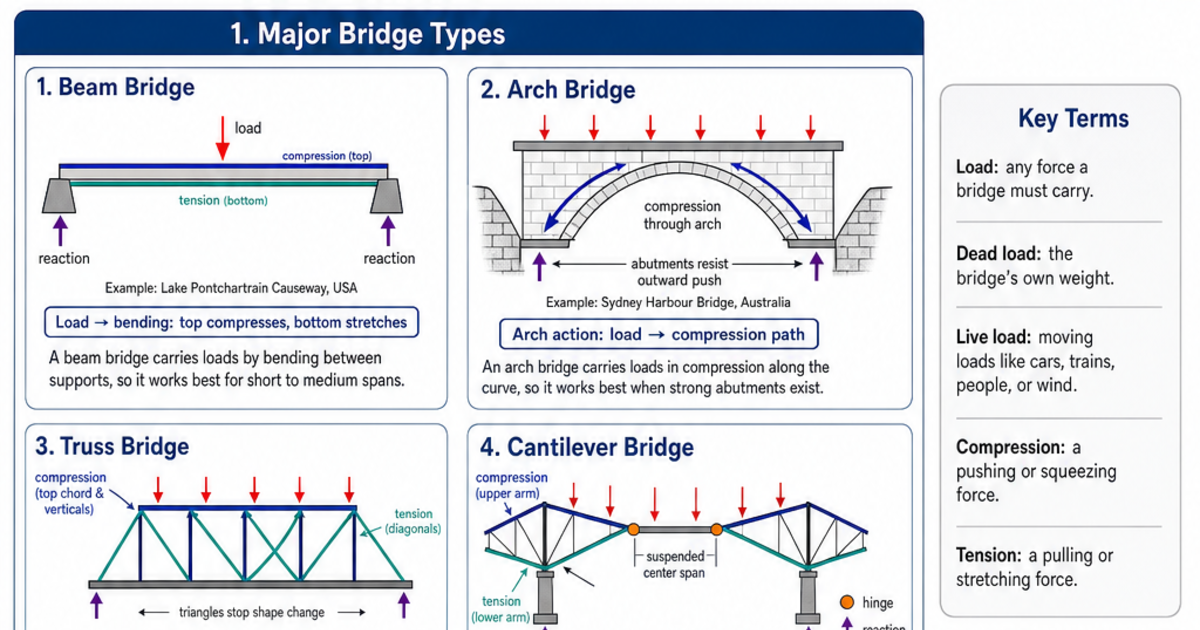 Bridge Types & Load Distribution Cheat Sheet | LivePhysics™