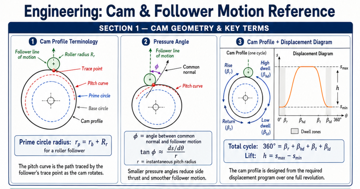 Cam & Follower Motion Reference Cheat Sheet | LivePhysics™