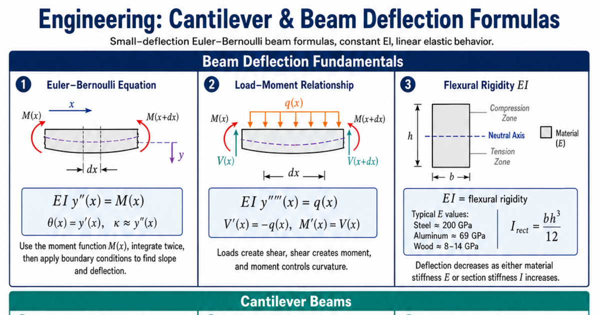 Cantilever & Beam Deflection Formulas Cheat Sheet | LivePhysics™