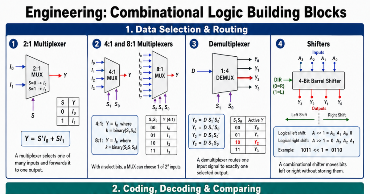 Combinational Logic Building Blocks Cheat Sheet | LivePhysics™