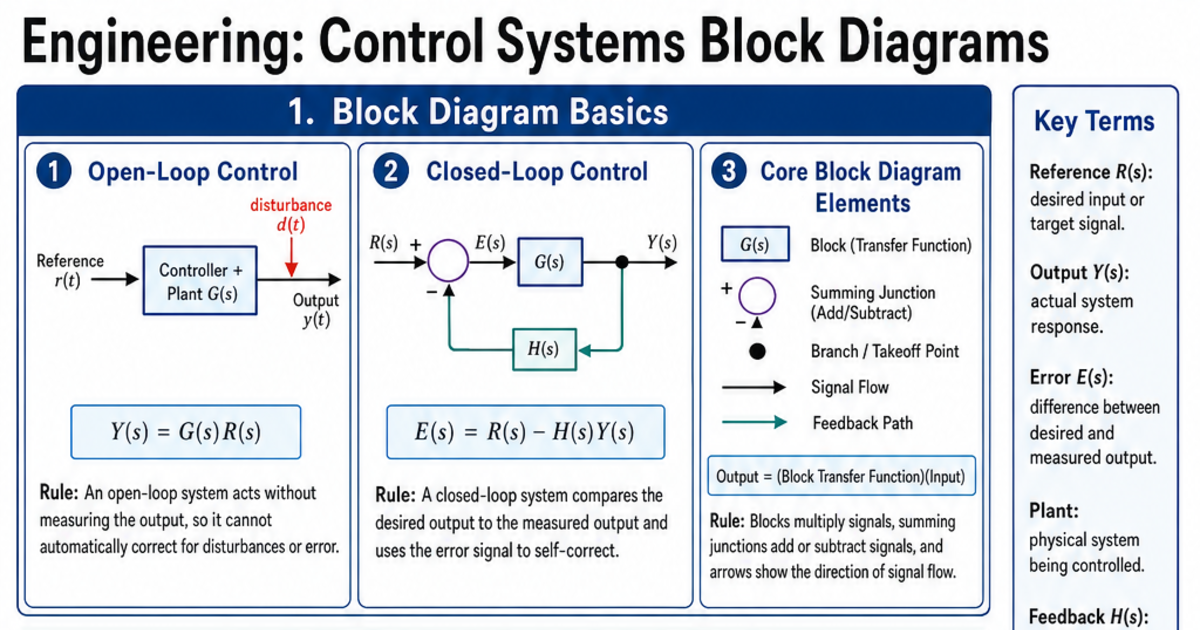 Control Systems Block Diagrams Cheat Sheet | LivePhysics™