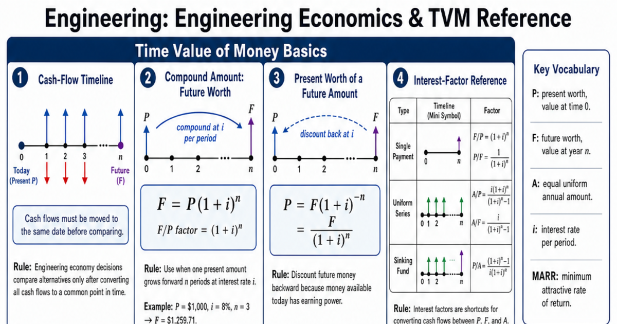 Engineering Economics & TVM Reference Cheat Sheet | LivePhysics™