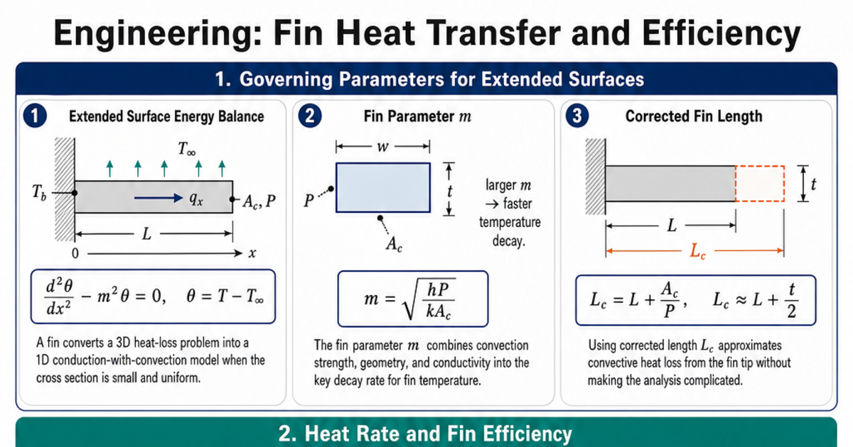 Fin Heat Transfer and Efficiency Cheat Sheet | LivePhysics™