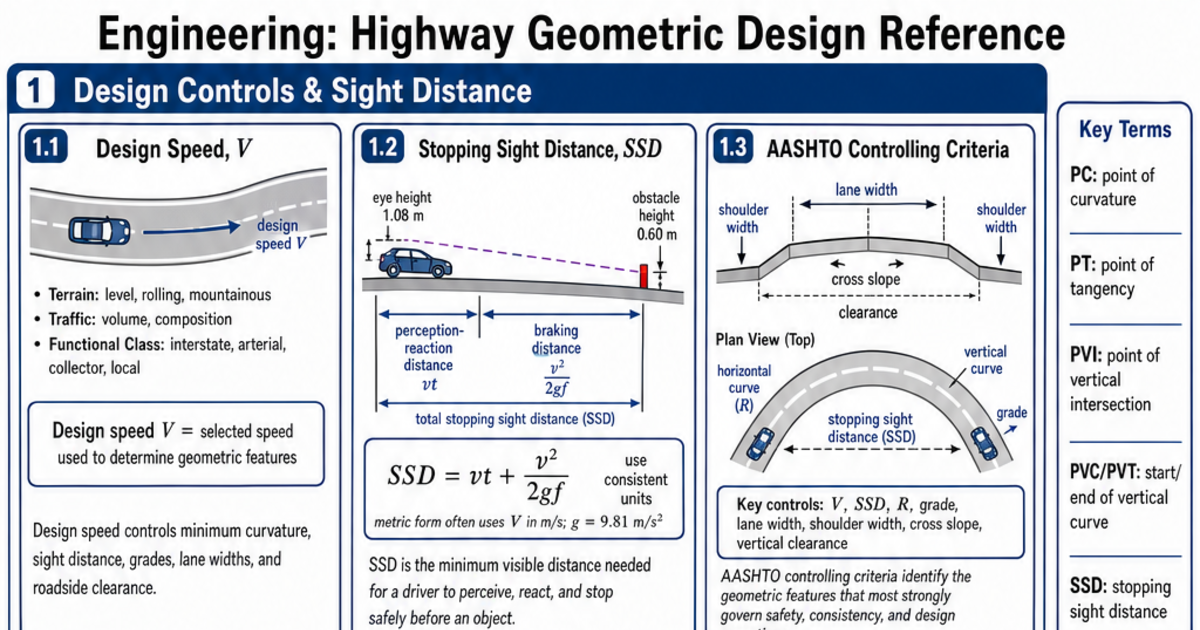 Highway Geometric Design Reference Cheat Sheet | LivePhysics™