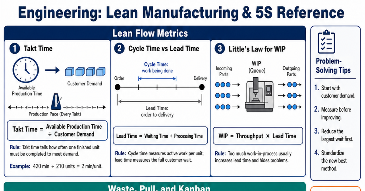 Lean Manufacturing & 5S Reference Cheat Sheet | LivePhysics™