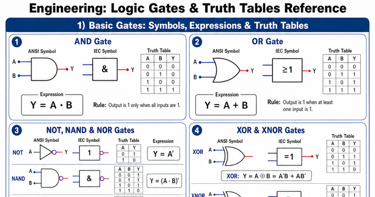 Logic Gates & Truth Tables Reference Cheat Sheet | LivePhysics™