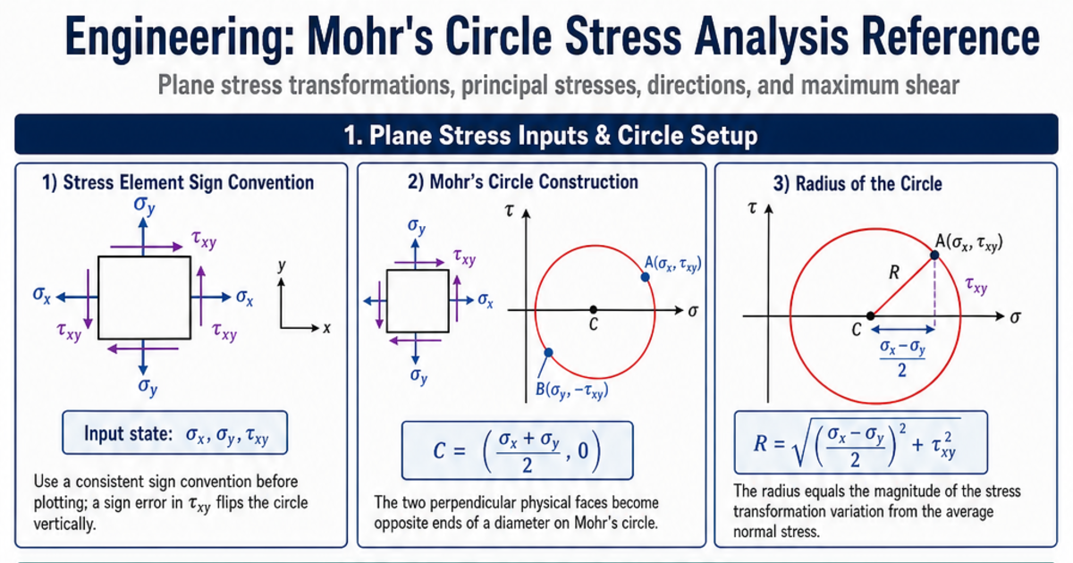 Mohr's Circle Stress Analysis Reference Cheat Sheet | LivePhysics™