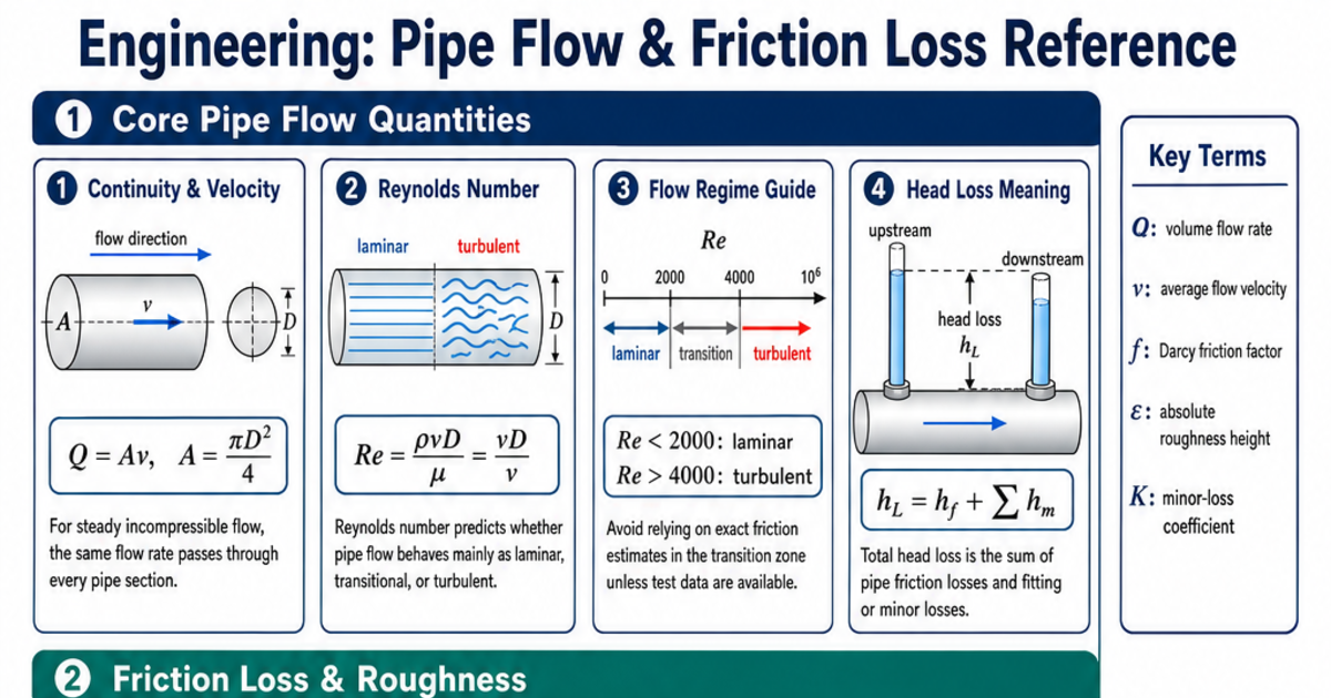 Pipe Flow &amp; Friction Loss Reference Cheat Sheet | LivePhysics™