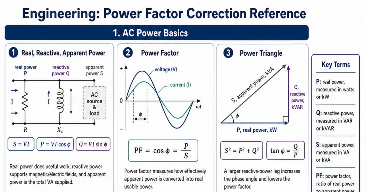 Power Factor Correction Reference Cheat Sheet | LivePhysics™