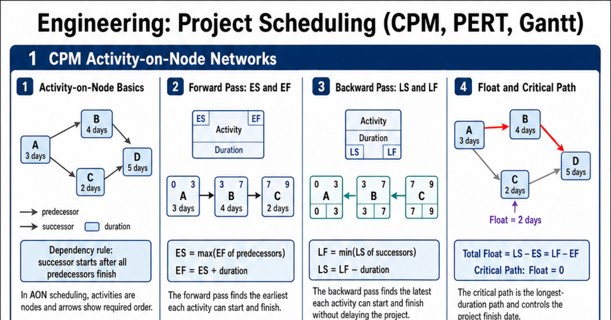 Project Scheduling (CPM, PERT, Gantt) Cheat Sheet | LivePhysics™