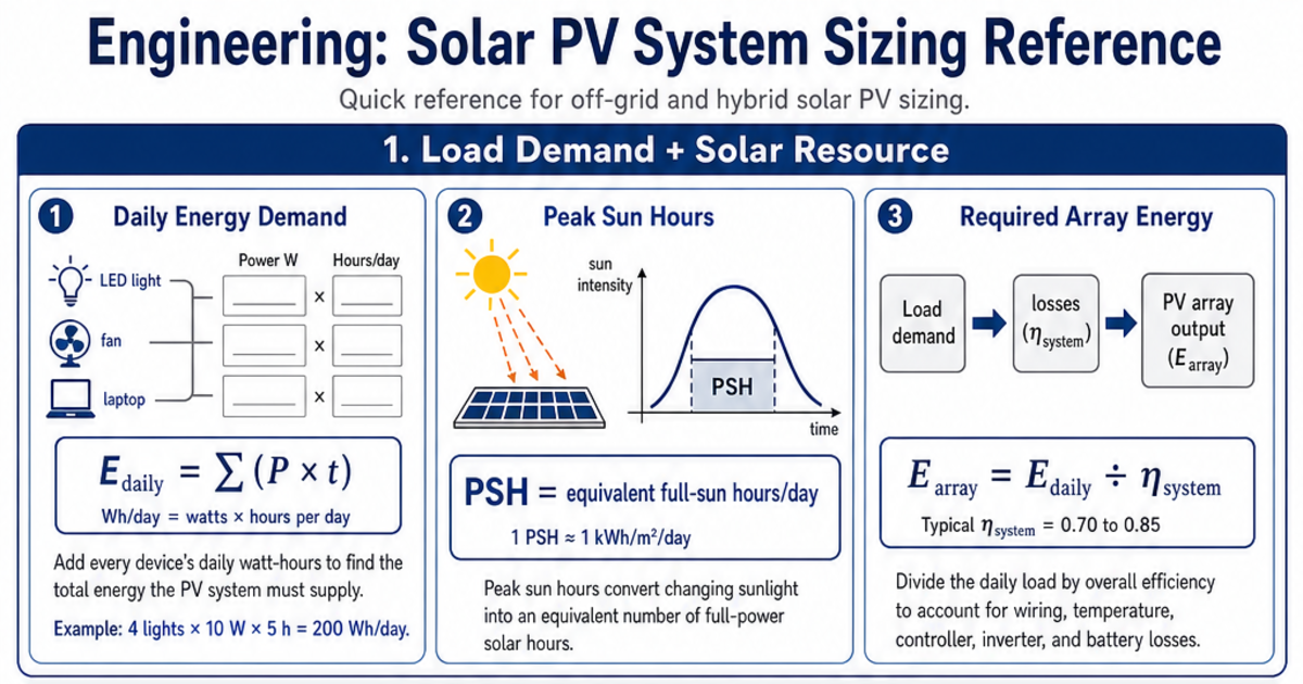 Solar PV System Sizing Reference Cheat Sheet | LivePhysics™