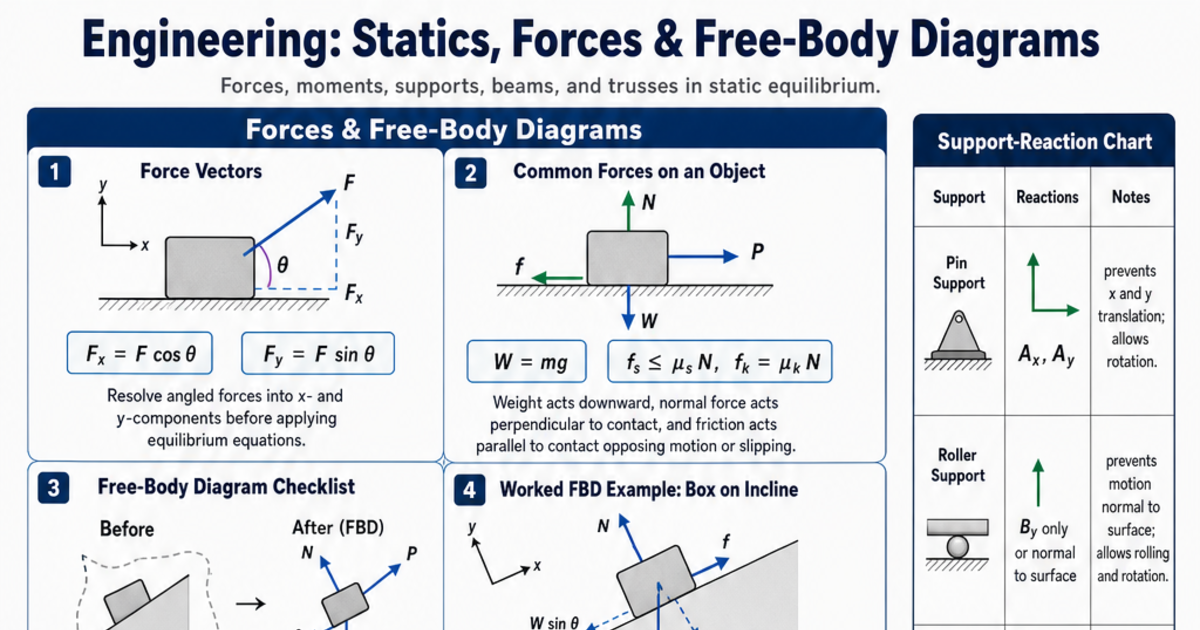 Body Force Vector Statics, Forces & Free-Body Diagrams Cheat Sheet | LivePhysics™