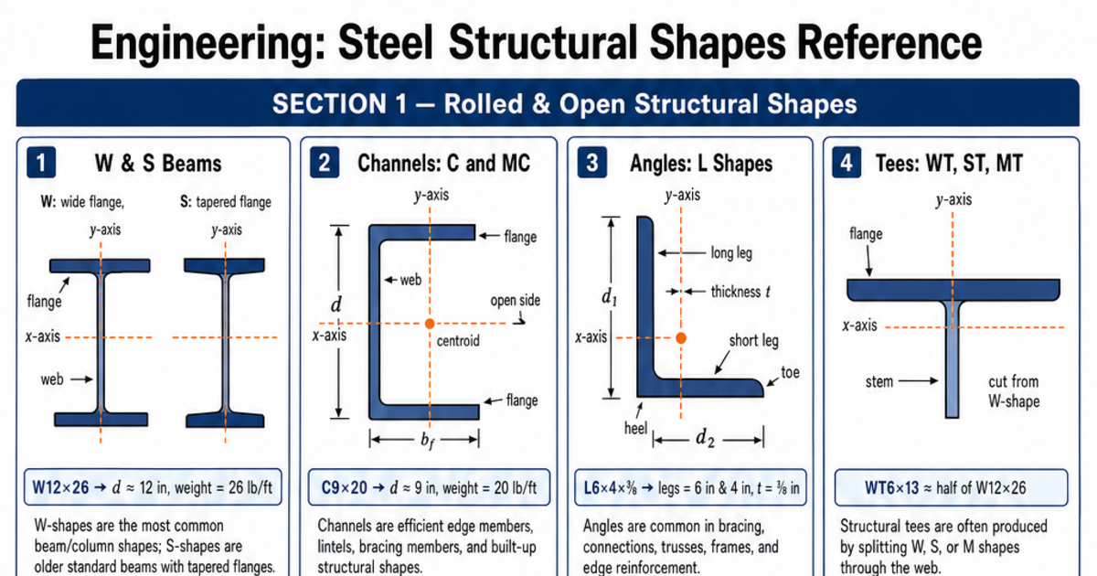 Steel Structural Shapes Reference Cheat Sheet | LivePhysics™