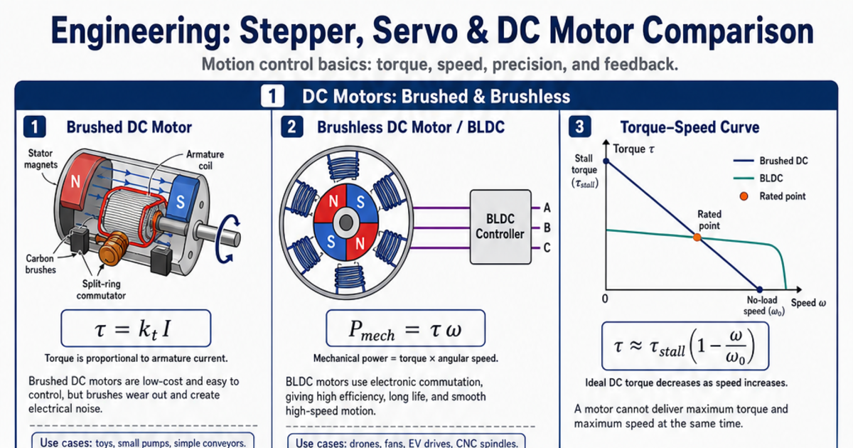 Stepper, Servo & DC Motor Comparison Cheat Sheet | LivePhysics™