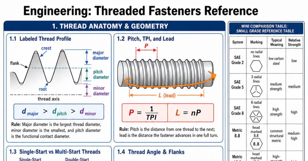 Threaded Fasteners Reference Cheat Sheet | LivePhysics™
