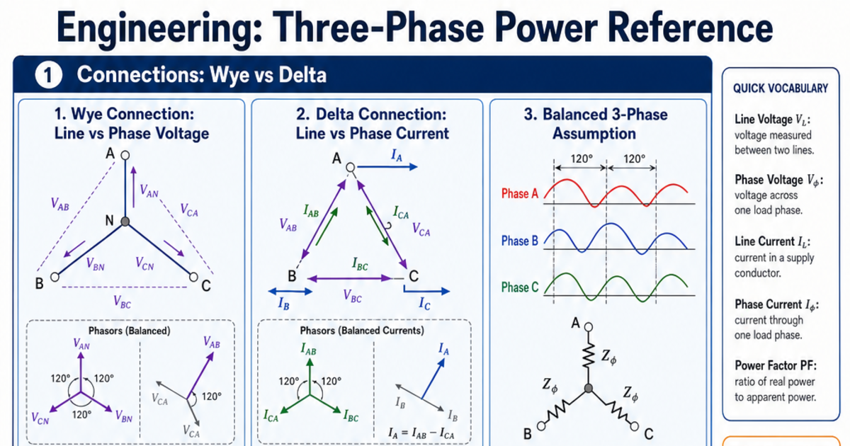 Three-Phase Power Reference Cheat Sheet | LivePhysics™