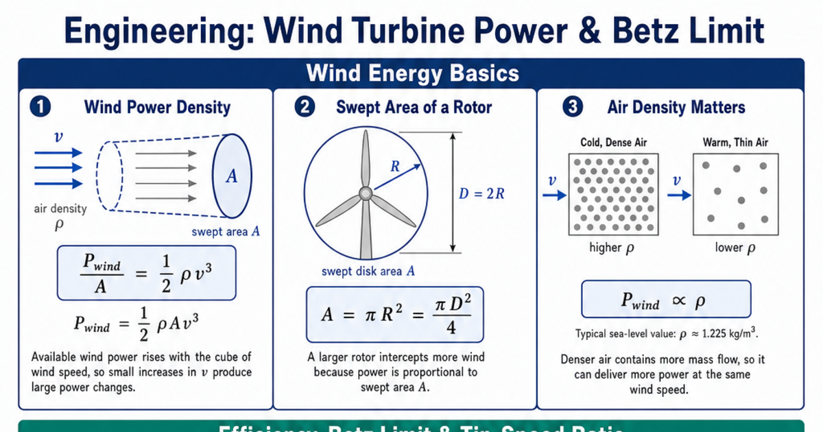 Wind Turbine Power & Betz Limit Cheat Sheet | LivePhysics™