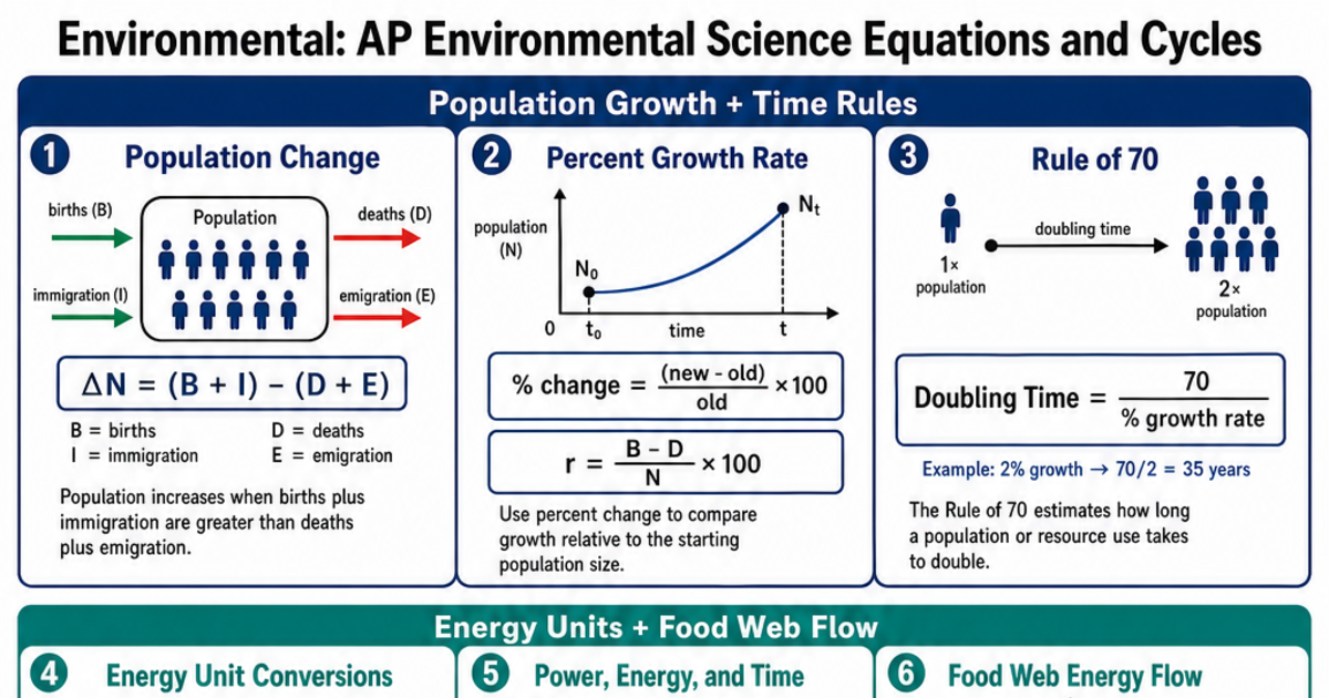 AP Environmental Science Equations and Cycles Cheat Sheet | LivePhysics™