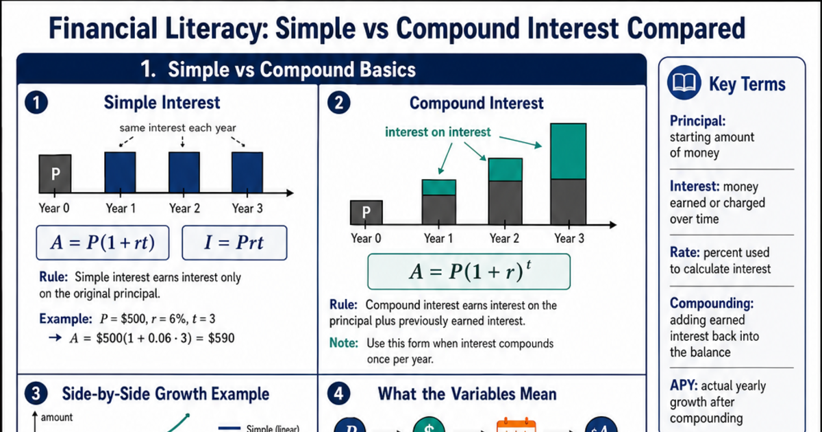Simple vs Compound Interest Compared Cheat Sheet | LivePhysics™