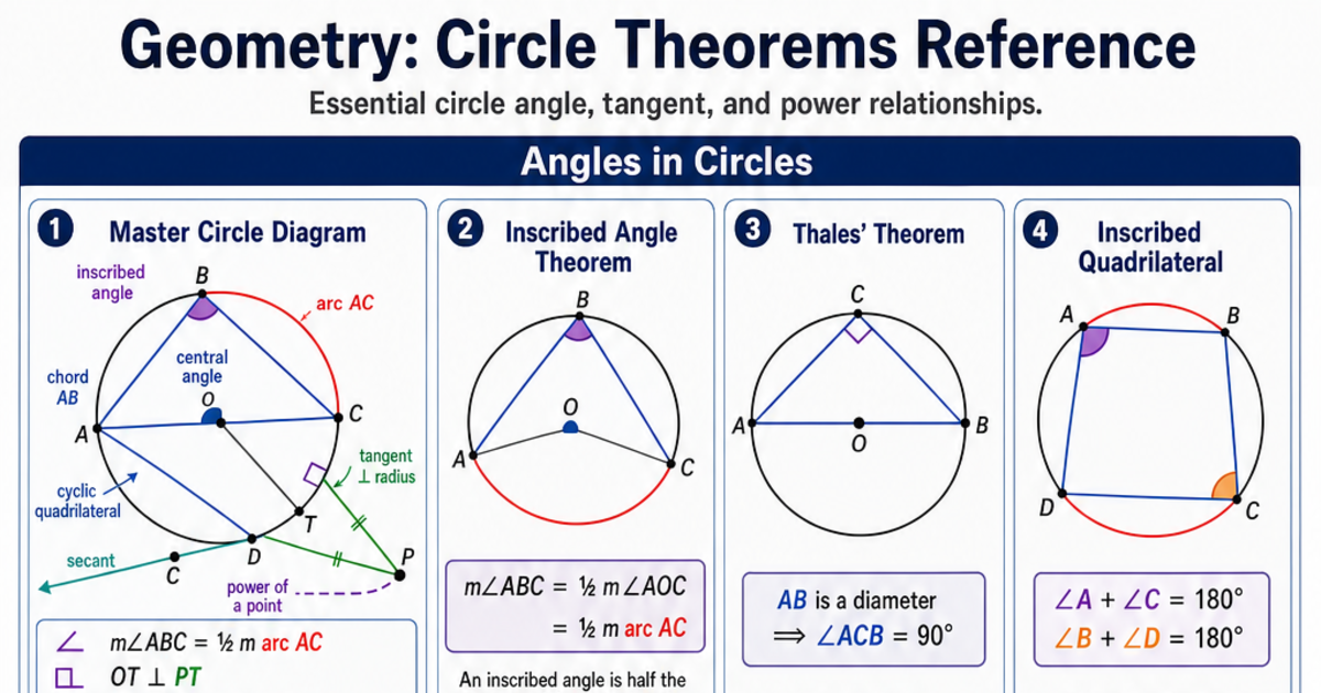Circle Theorems Reference Cheat Sheet | LivePhysics™