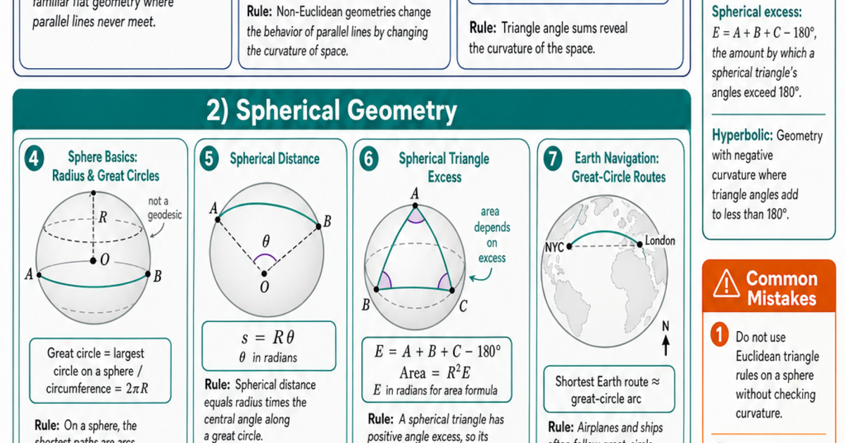 Spherical Geometry Example Non-Euclidean & Spherical Geometry Cheat Sheet | LivePhysics™