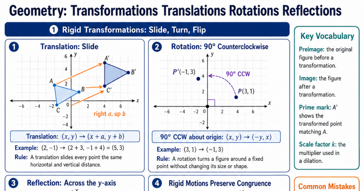 Transformations Translations Rotations Reflections Cheat Sheet ...