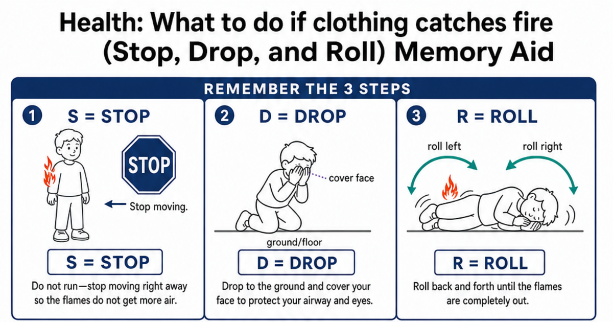 What to do if clothing catches fire (Stop, Drop, and Roll) Memory Aid ...
