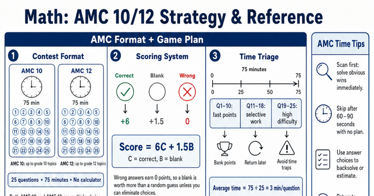 AMC 10/12 Strategy & Reference Cheat Sheet | LivePhysics™