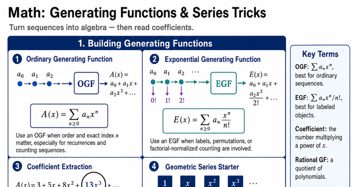 Generating Functions & Series Tricks Cheat Sheet | LivePhysics™