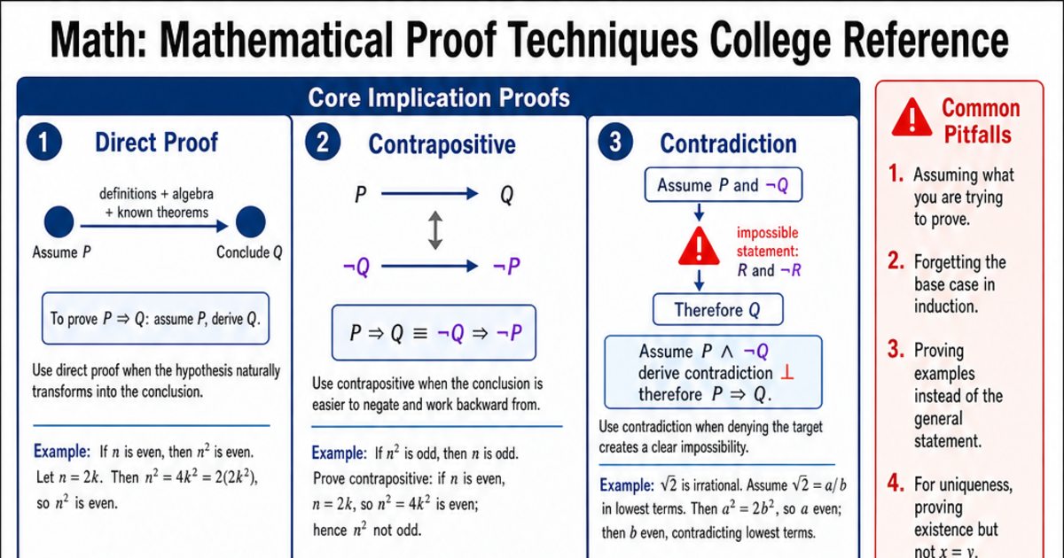 Mathematical Proof Techniques College Reference Cheat Sheet | LivePhysics™