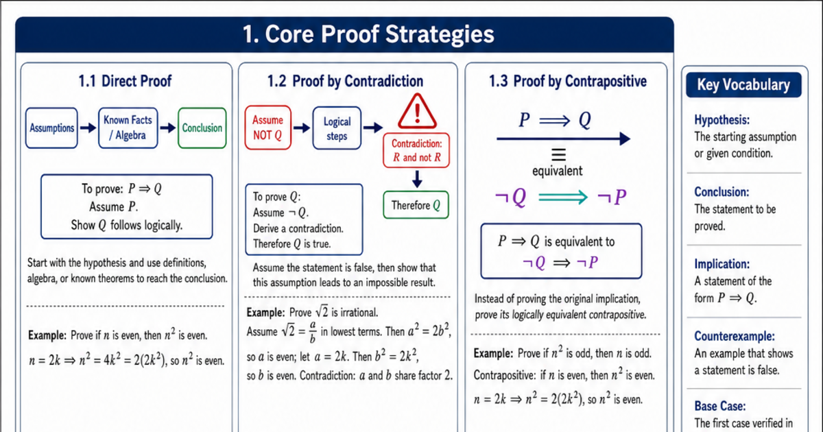 Mathematical Proofs (Direct, Contradiction, Induction) Cheat Sheet ...