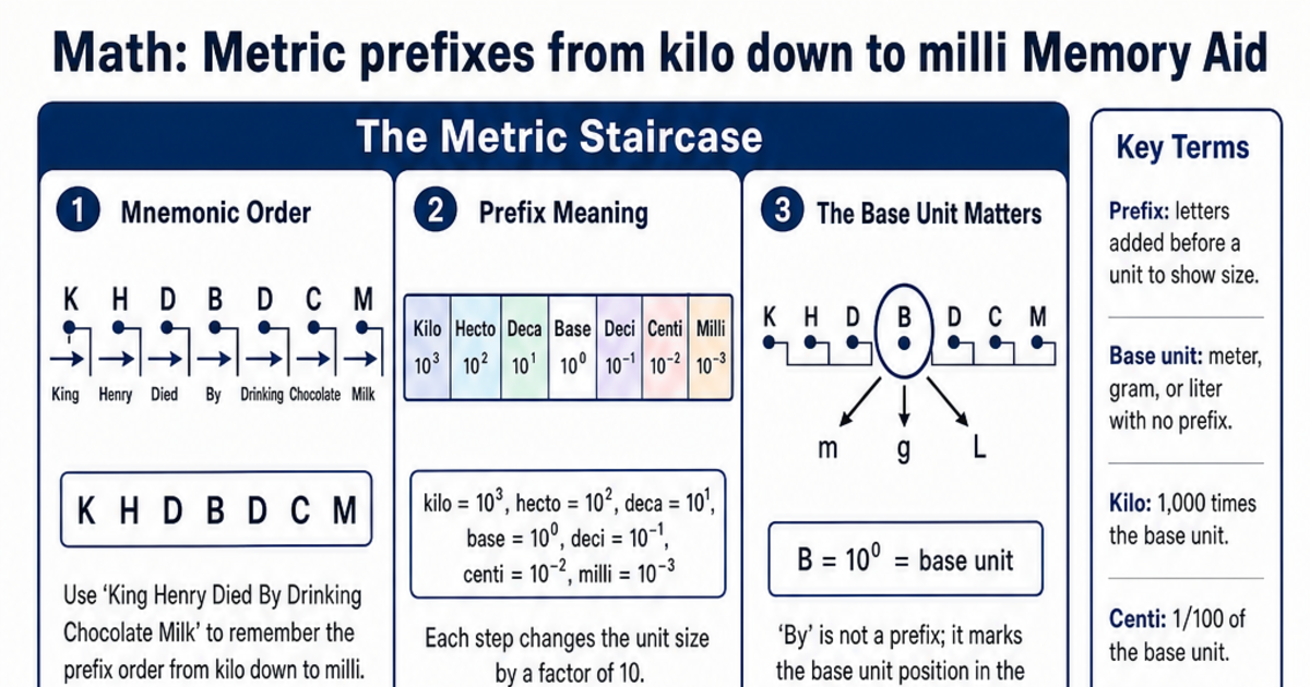 Milli Definition Math Metric prefixes from kilo down to milli Memory Aid Cheat Sheet ...