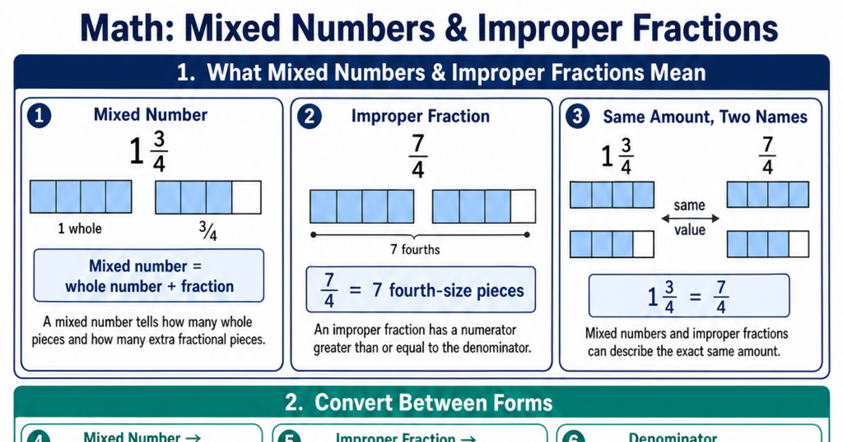 Mixed Numbers & Improper Fractions Cheat Sheet | LivePhysics™