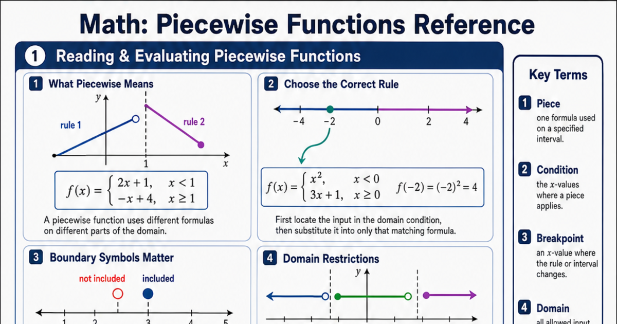 Piecewise Functions Reference Cheat Sheet | LivePhysics™