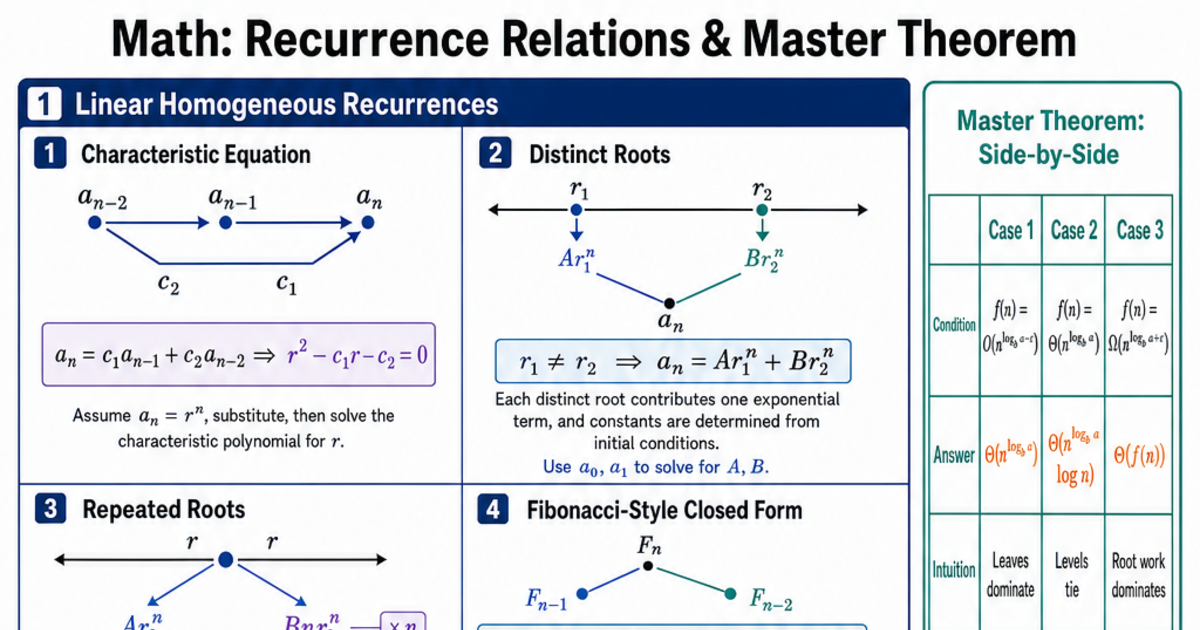 Recurrence Relations & Master Theorem Cheat Sheet | LivePhysics™
