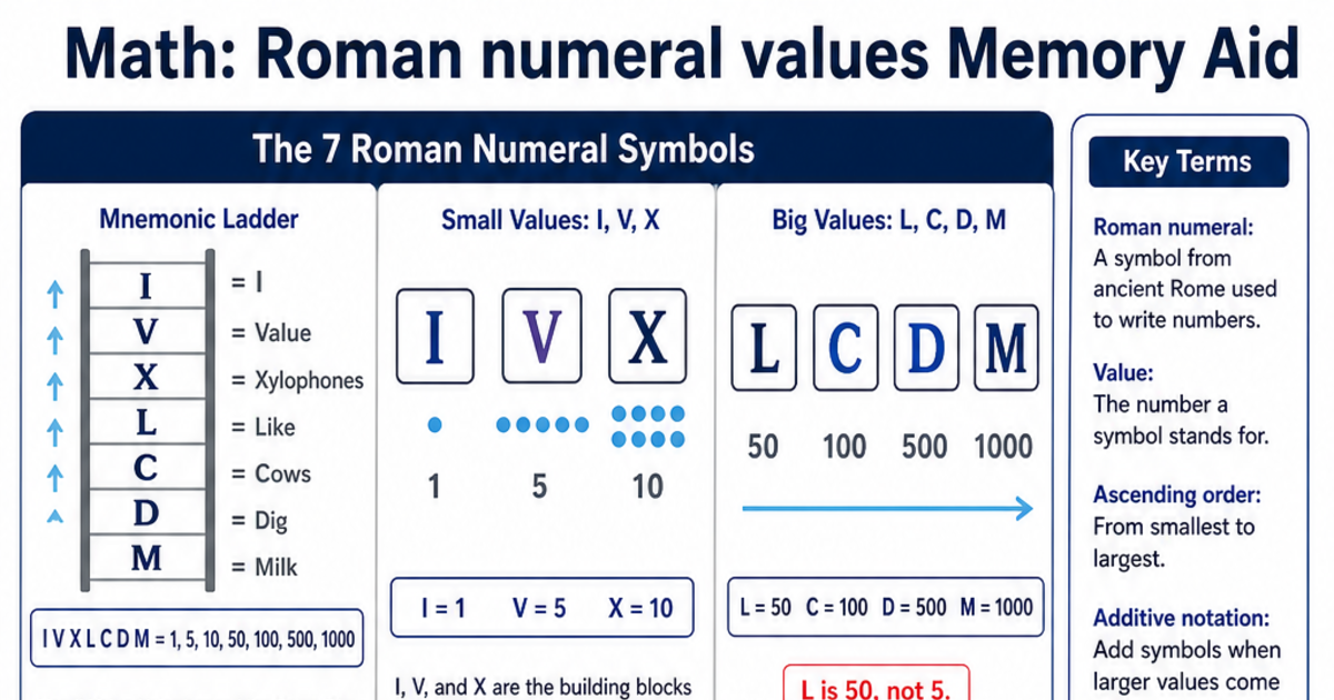 Roman numeral values Memory Aid Cheat Sheet | LivePhysics™
